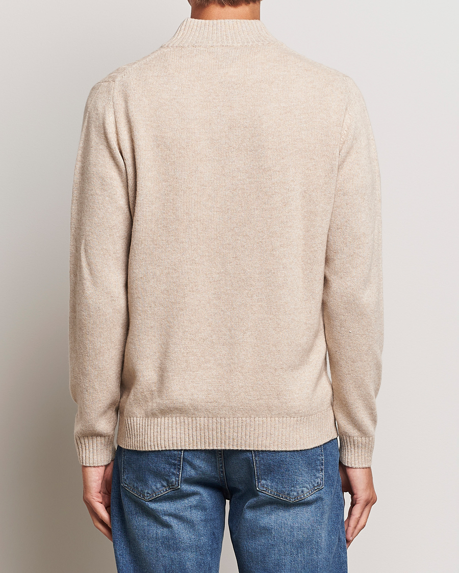 Herre | Gensere | Oscar Jacobson | Percy Wool/Cashmere Knitted Half Zip Beige