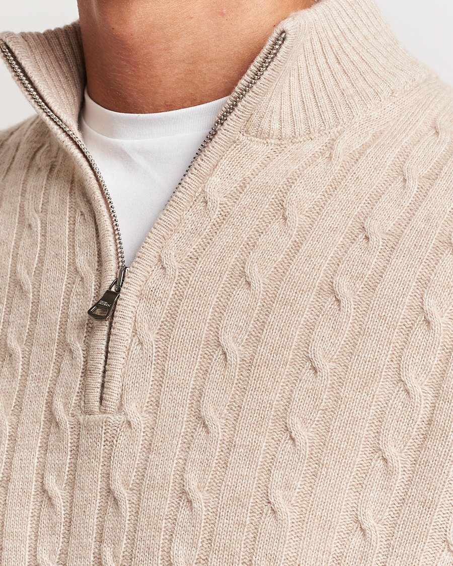Herre | Gensere | Oscar Jacobson | Percy Wool/Cashmere Knitted Half Zip Beige