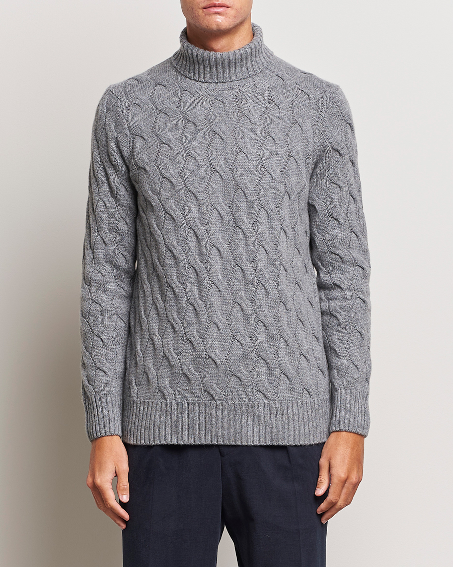 Herre |  | Oscar Jacobson | Seth Heavy Knitted Wool/Cashmere Cable Rollneck Grey