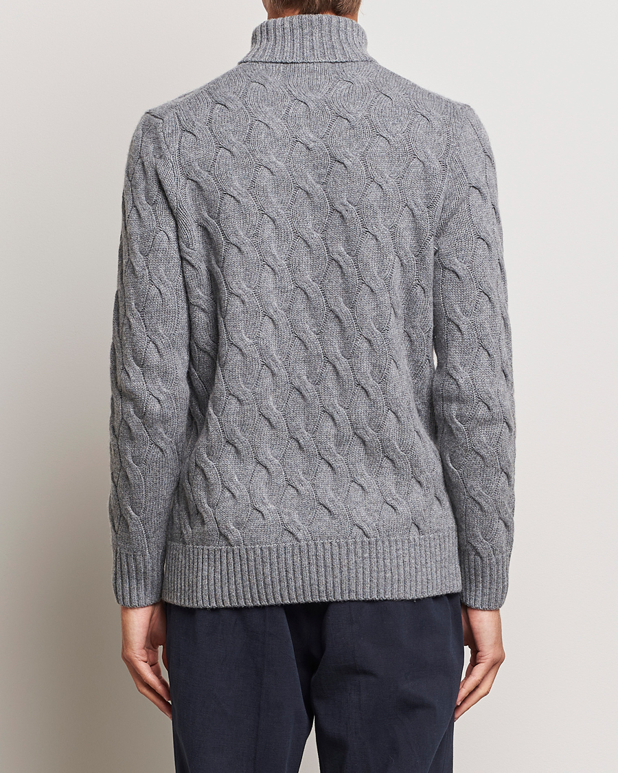 Herre | Gensere | Oscar Jacobson | Seth Heavy Knitted Wool/Cashmere Cable Rollneck Grey