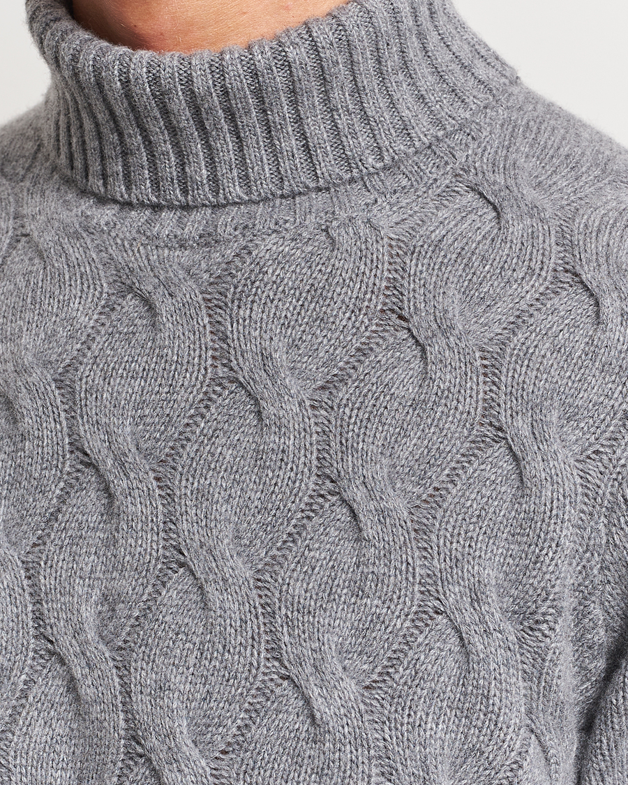 Herre | Gensere | Oscar Jacobson | Seth Heavy Knitted Wool/Cashmere Cable Rollneck Grey