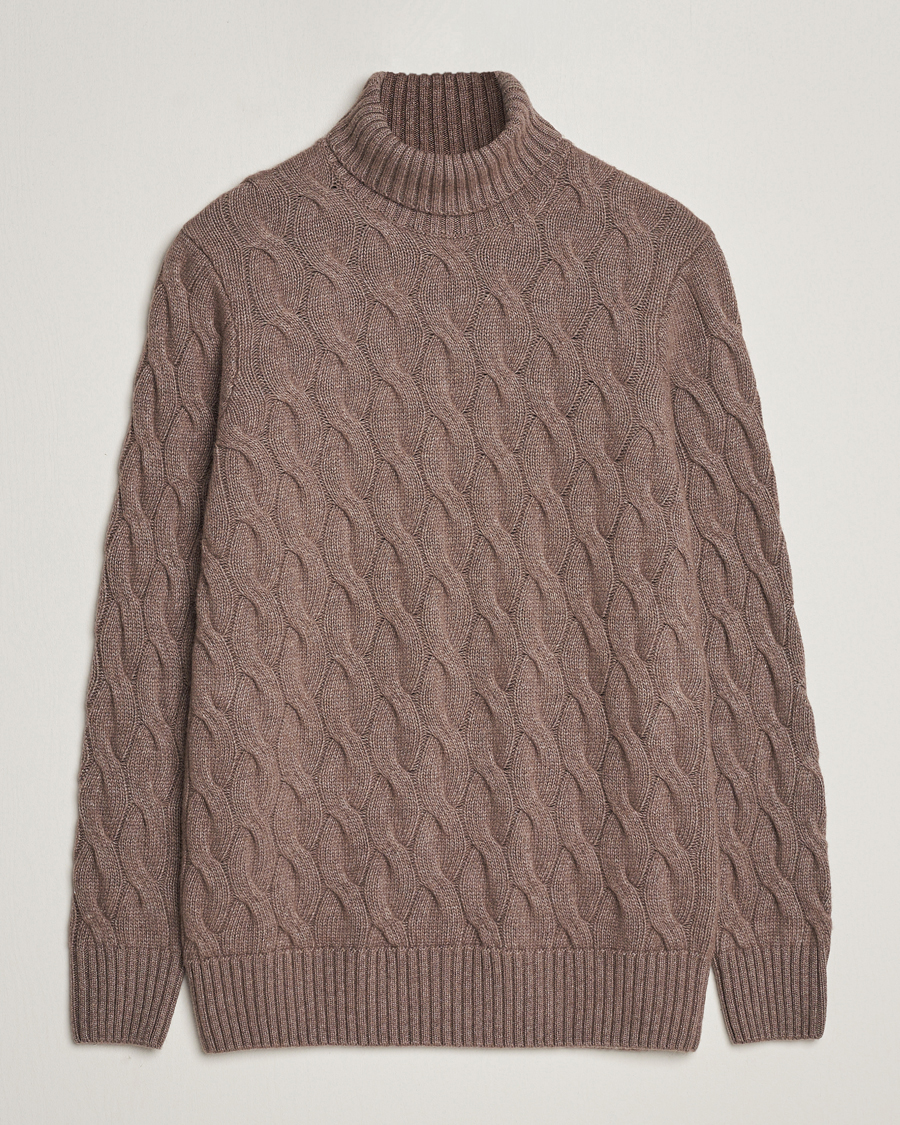 Herre |  | Oscar Jacobson | Seth Heavy Knitted Wool/Cashmere Cable Rollneck Brown