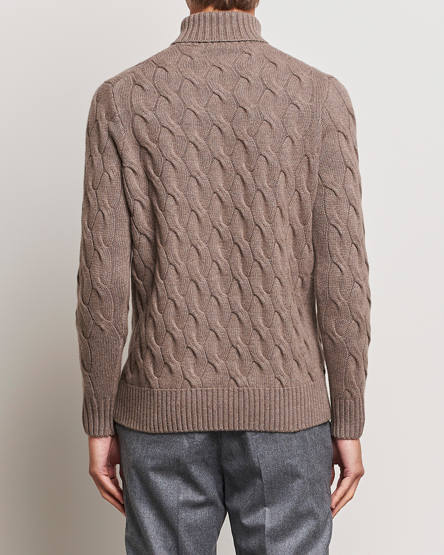 Herre | Gensere | Oscar Jacobson | Seth Heavy Knitted Wool/Cashmere Cable Rollneck Brown