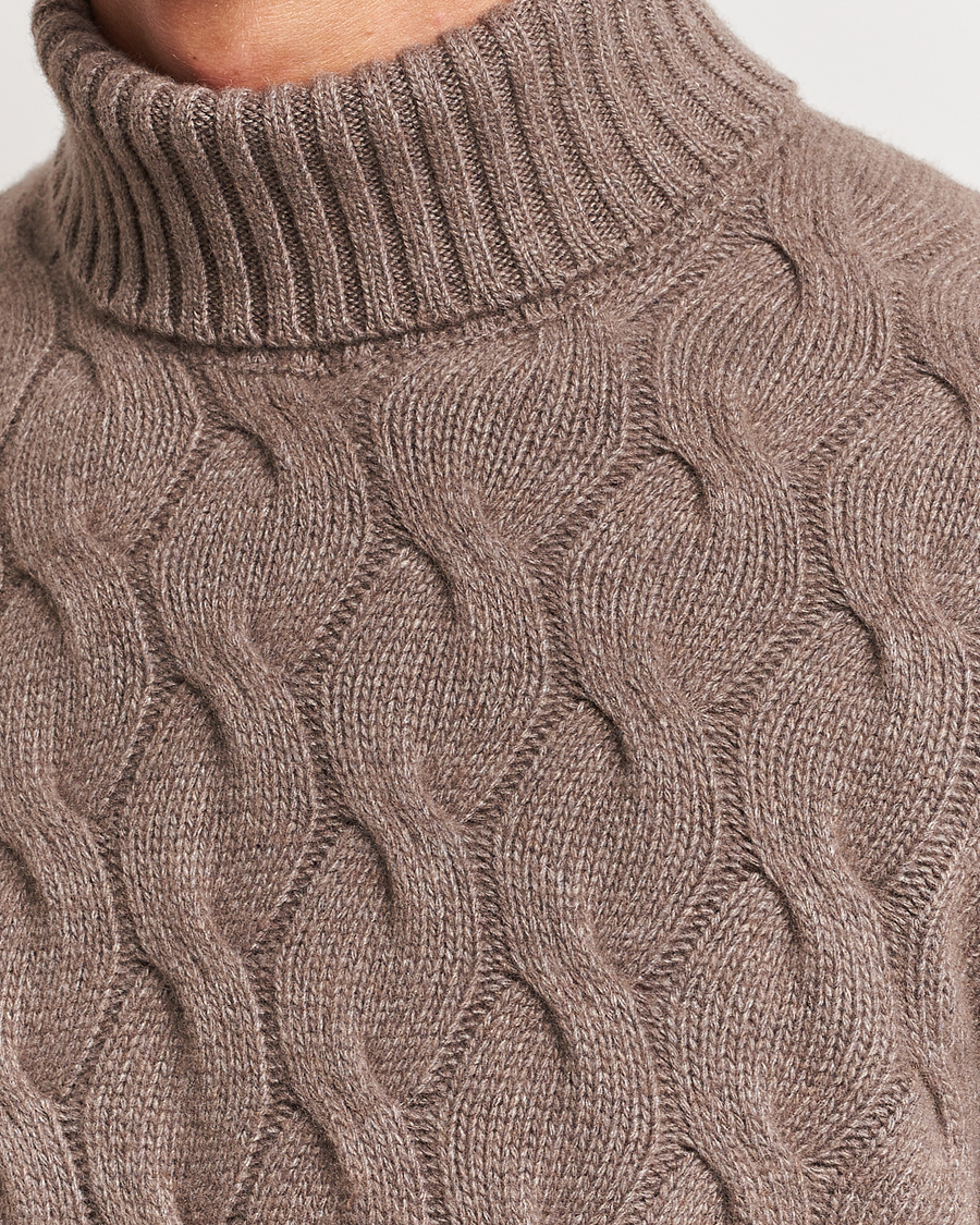Herre | Gensere | Oscar Jacobson | Seth Heavy Knitted Wool/Cashmere Cable Rollneck Brown