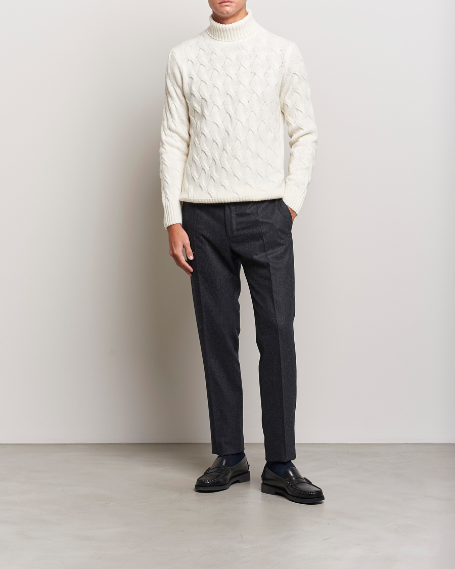 Herre | Gensere | Oscar Jacobson | Seth Heavy Knitted Wool/Cashmere Cable Rollneck White