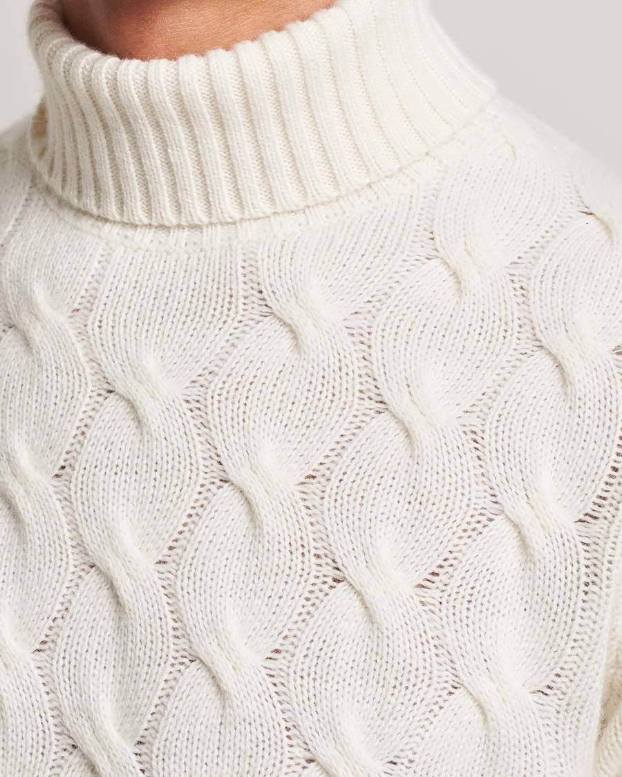 Herre | Gensere | Oscar Jacobson | Seth Heavy Knitted Wool/Cashmere Cable Rollneck White