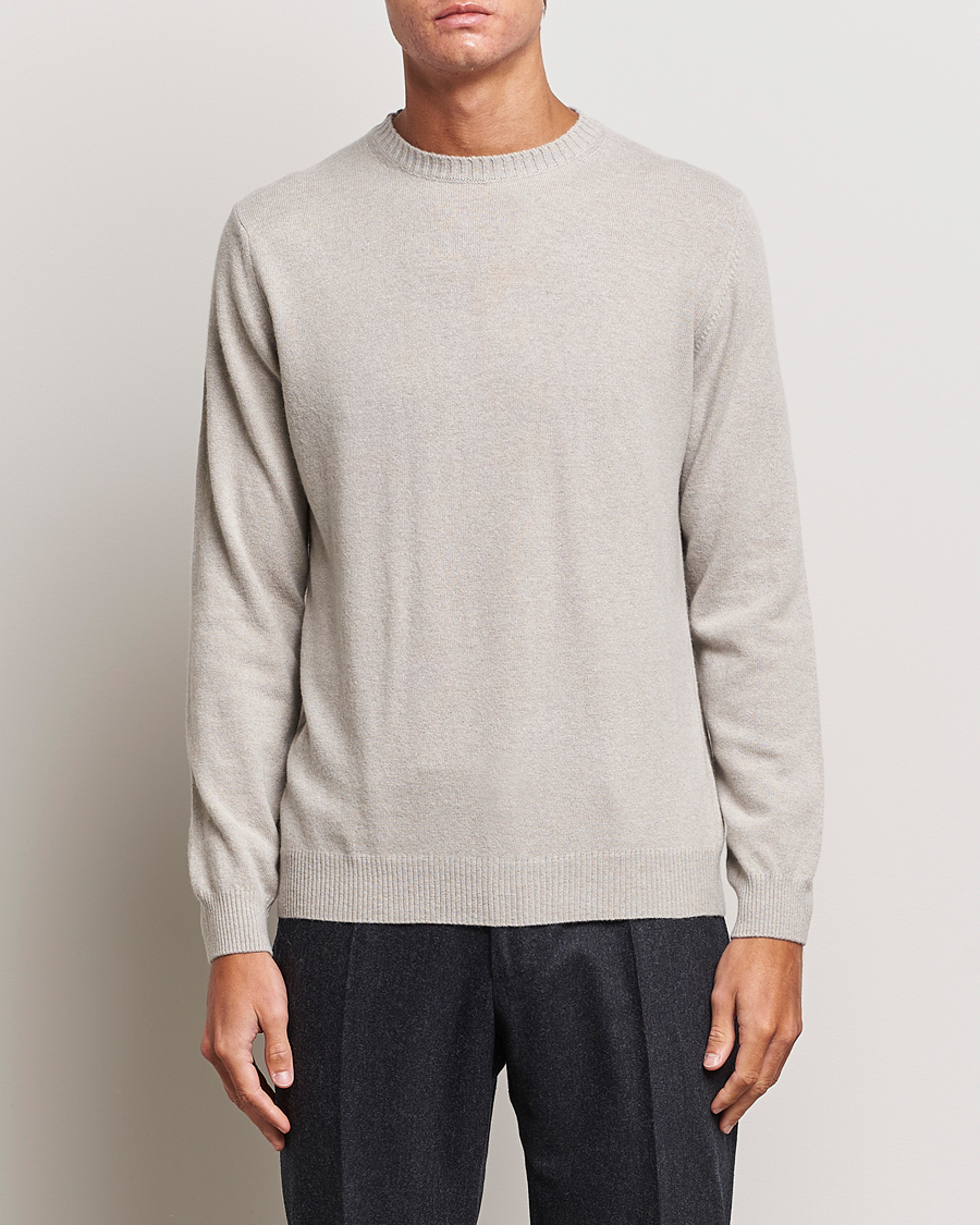 Herre | Pullovers rund hals | Oscar Jacobson | Valter Wool/Cashmere Round Neck Light Beige