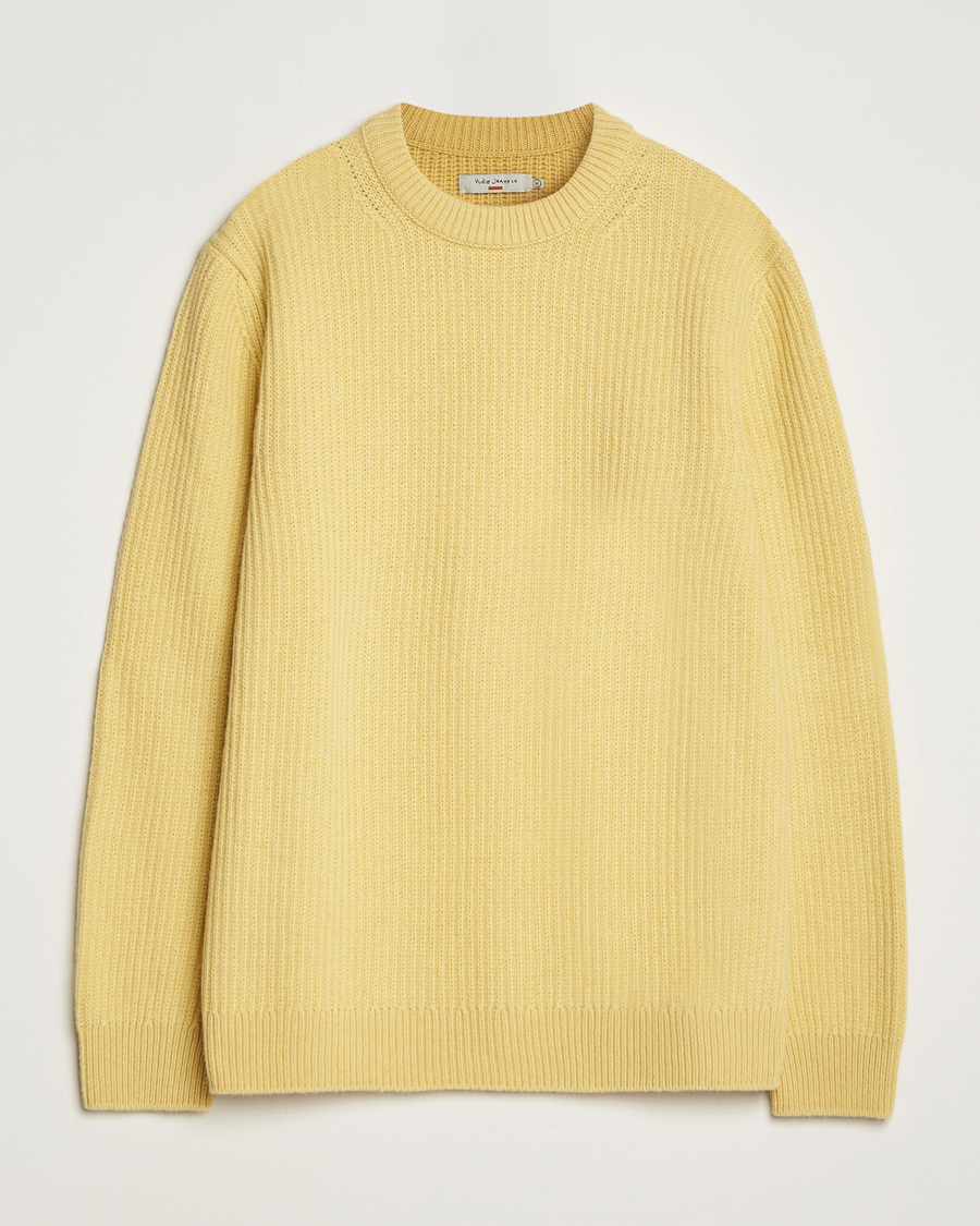 Herre |  | Nudie Jeans | August Wool Rib Knitted Sweater Citra Yellow