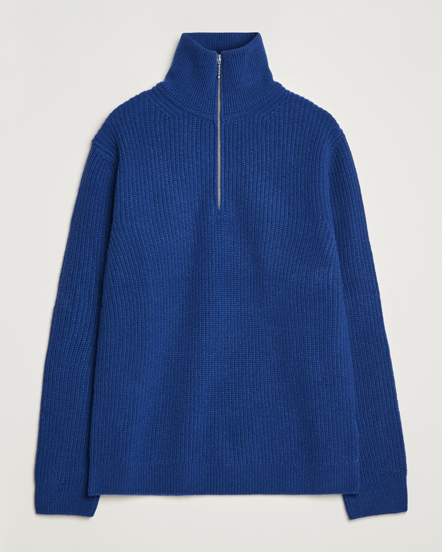 Herre | Gensere | Nudie Jeans | August Wool Rib Knitted Half Zip Royal Blue