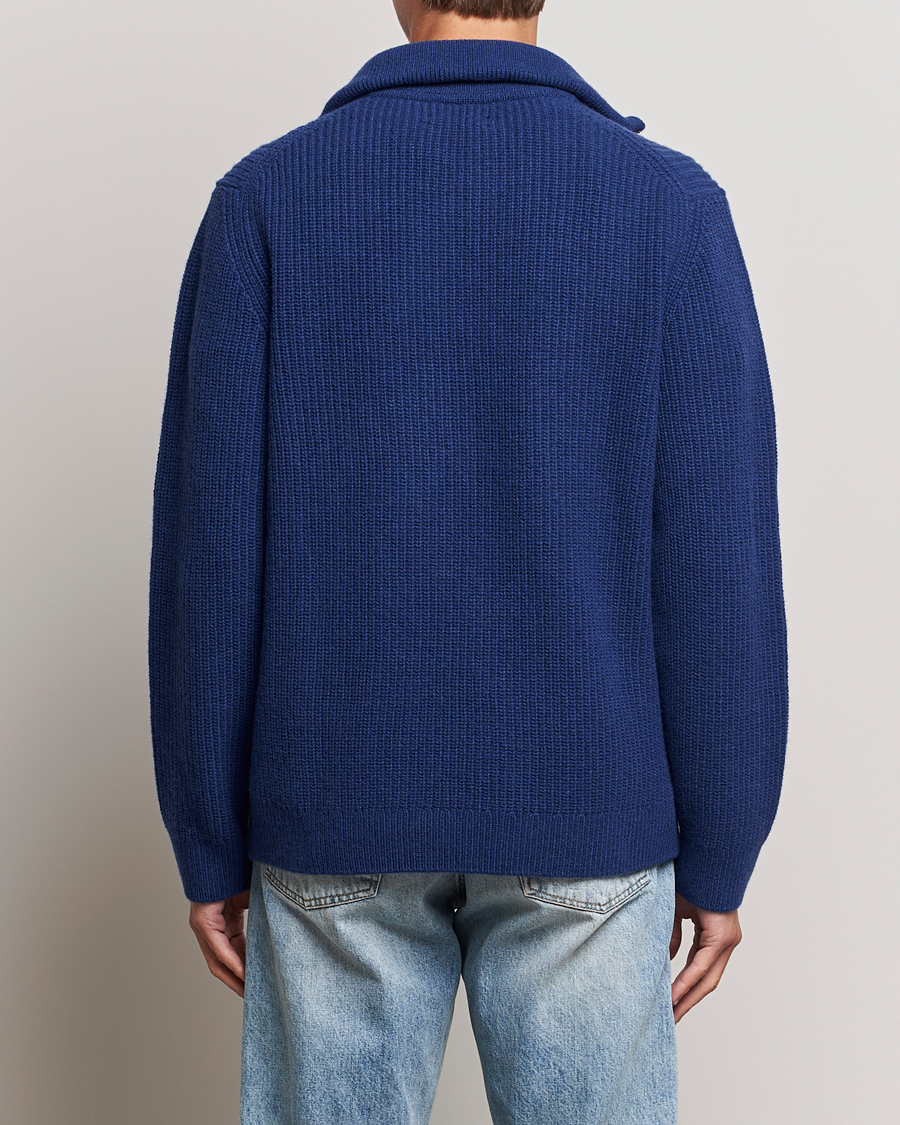 Herre | Gensere | Nudie Jeans | August Wool Rib Knitted Half Zip Royal Blue