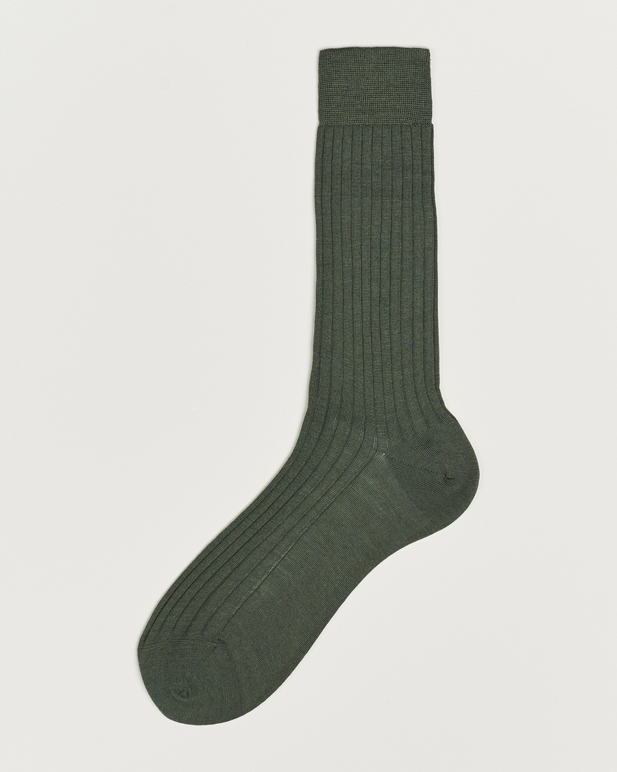 Herre | Undertøy | Bresciani | Wool/Nylon Ribbed Short Socks Green