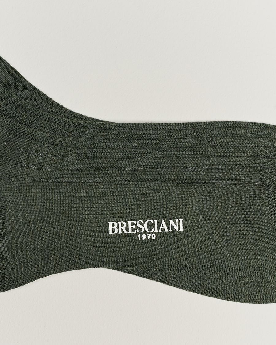 Herre | Sokker | Bresciani | Wool/Nylon Ribbed Short Socks Green