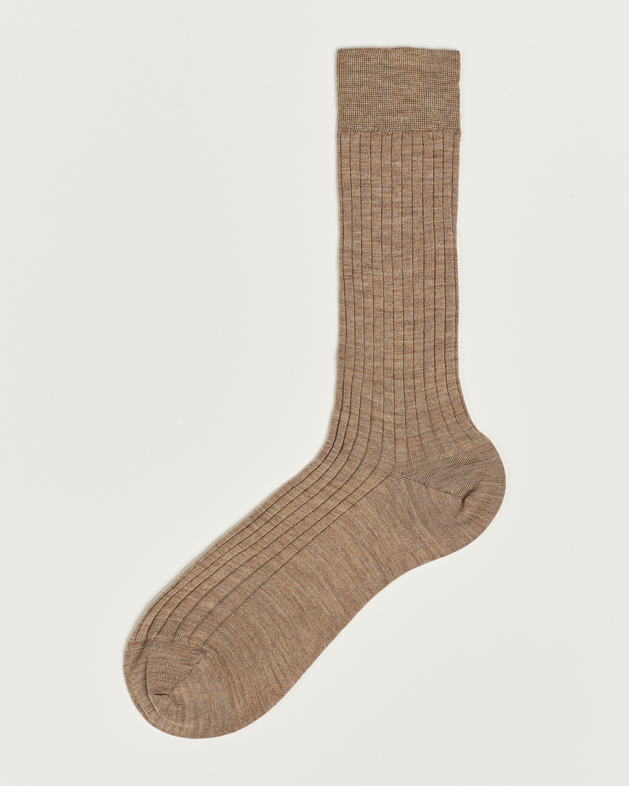 Herre |  | Bresciani | Wool/Nylon Ribbed Short Socks Beige Melange
