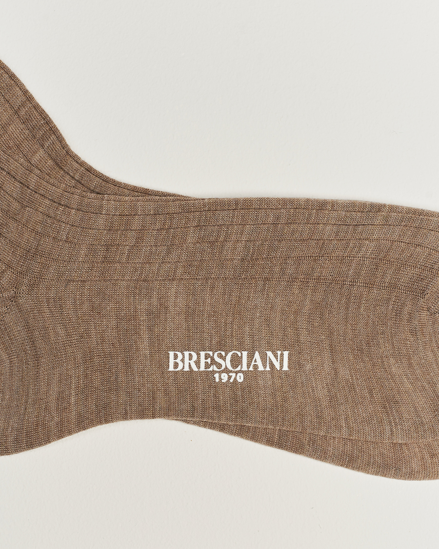 Herre | Undertøy | Bresciani | Wool/Nylon Ribbed Short Socks Beige Melange