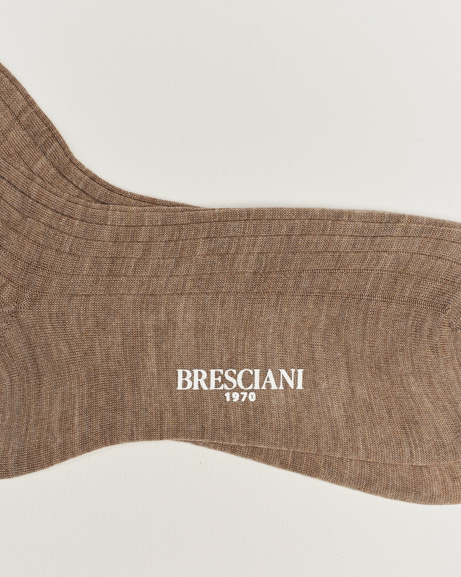 Herre | Sokker | Bresciani | Wool/Nylon Ribbed Short Socks Beige Melange