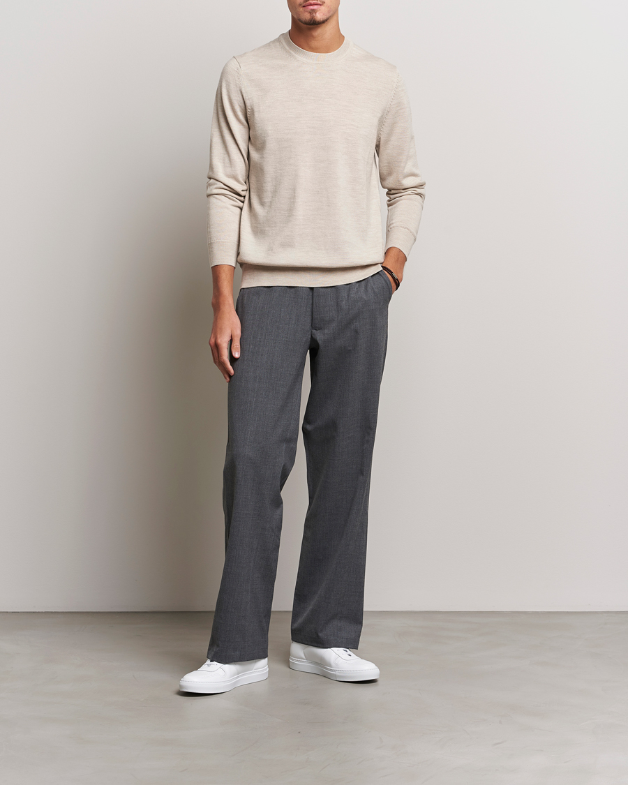 Herre | Gensere | NN07 | Ted Merino Crew Neck Pullover Light Khaki Melange