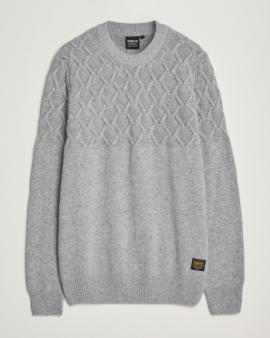 Herre |  | Barbour International | Knitted Cable Crewneck Grey Marl