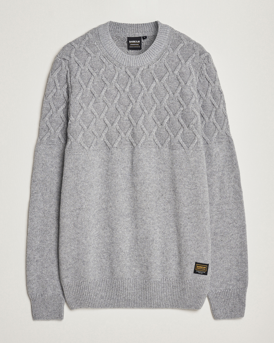 Herre | Gensere | Barbour International | Knitted Cable Crewneck Grey Marl