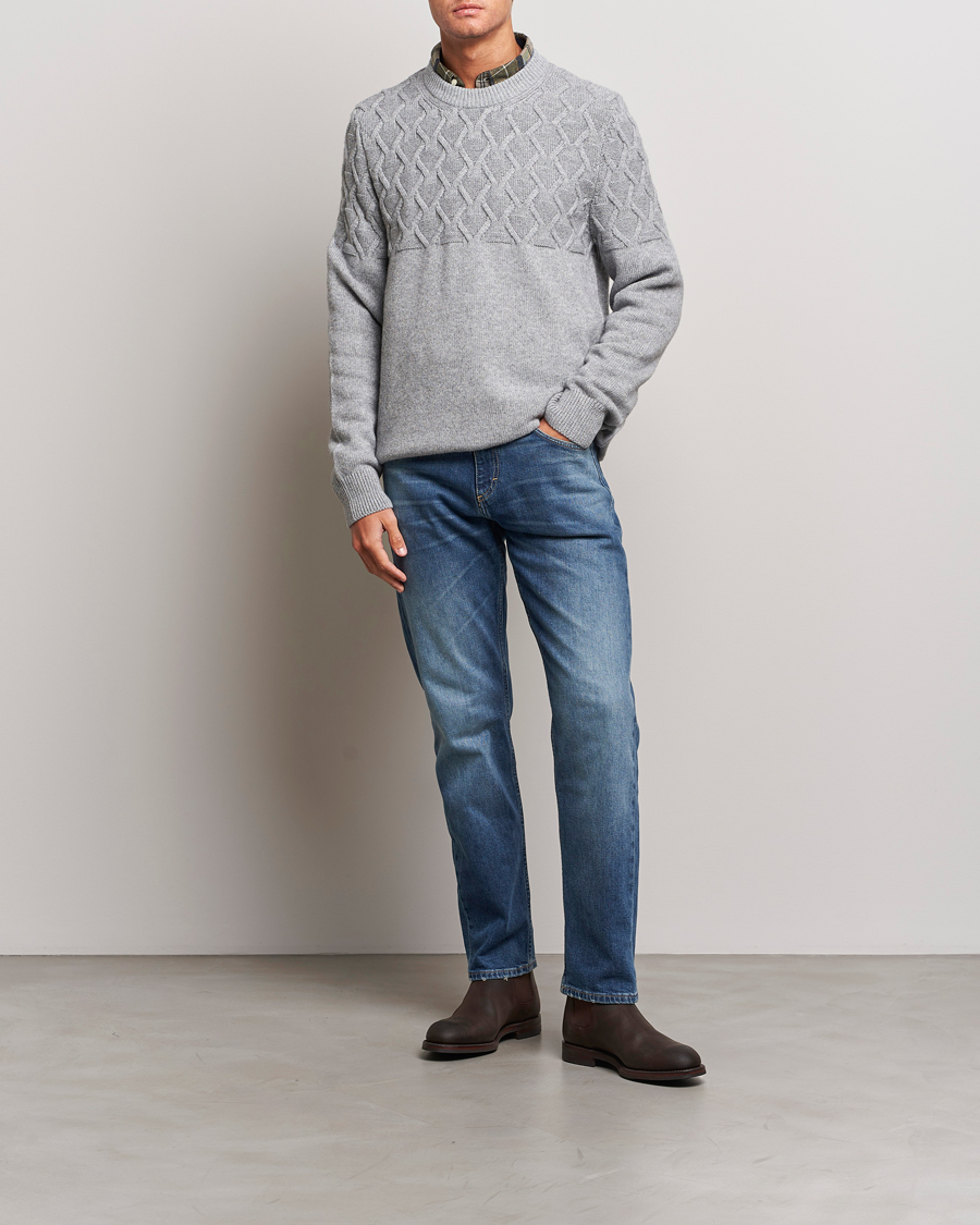 Herre | Gensere | Barbour International | Knitted Cable Crewneck Grey Marl