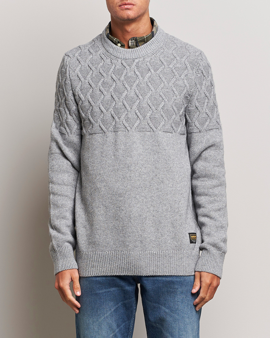 Herre |  | Barbour International | Knitted Cable Crewneck Grey Marl
