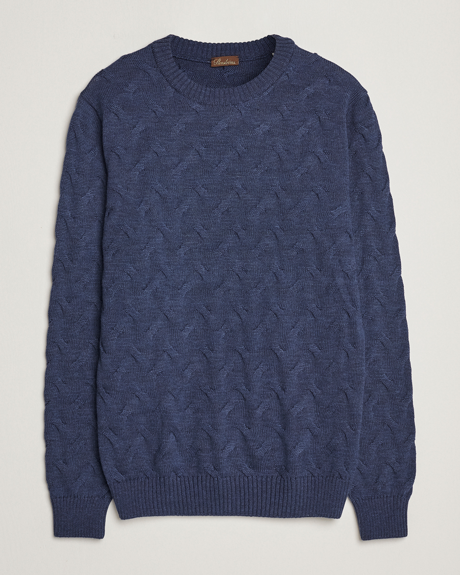 Herre | Gensere | Stenströms | Heavy Cable Merino Crew Neck Blue