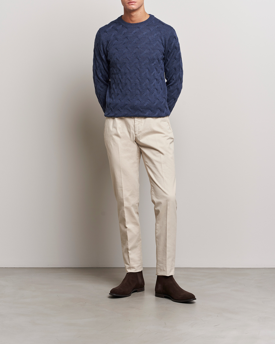 Herre | Gensere | Stenströms | Heavy Cable Merino Crew Neck Blue