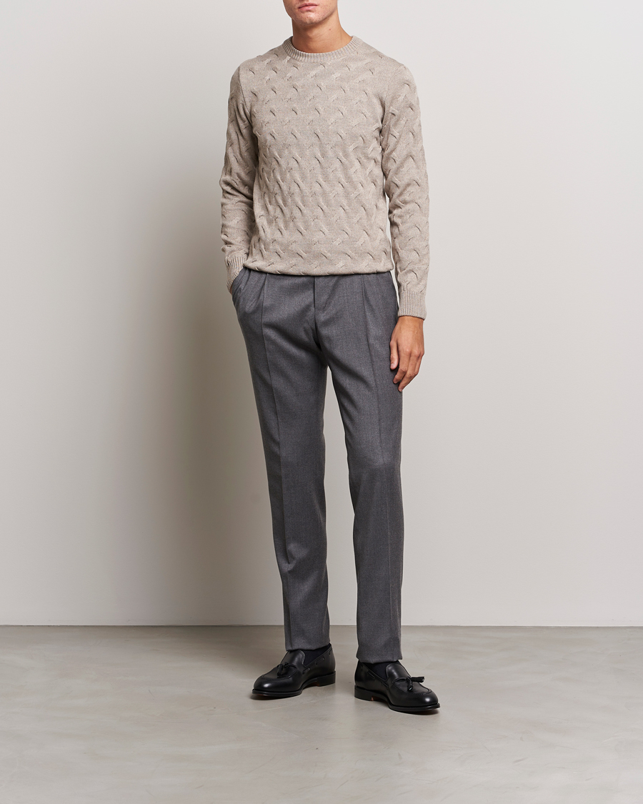 Herre | Gensere | Stenströms | Heavy Cable Merino Crew Neck Beige