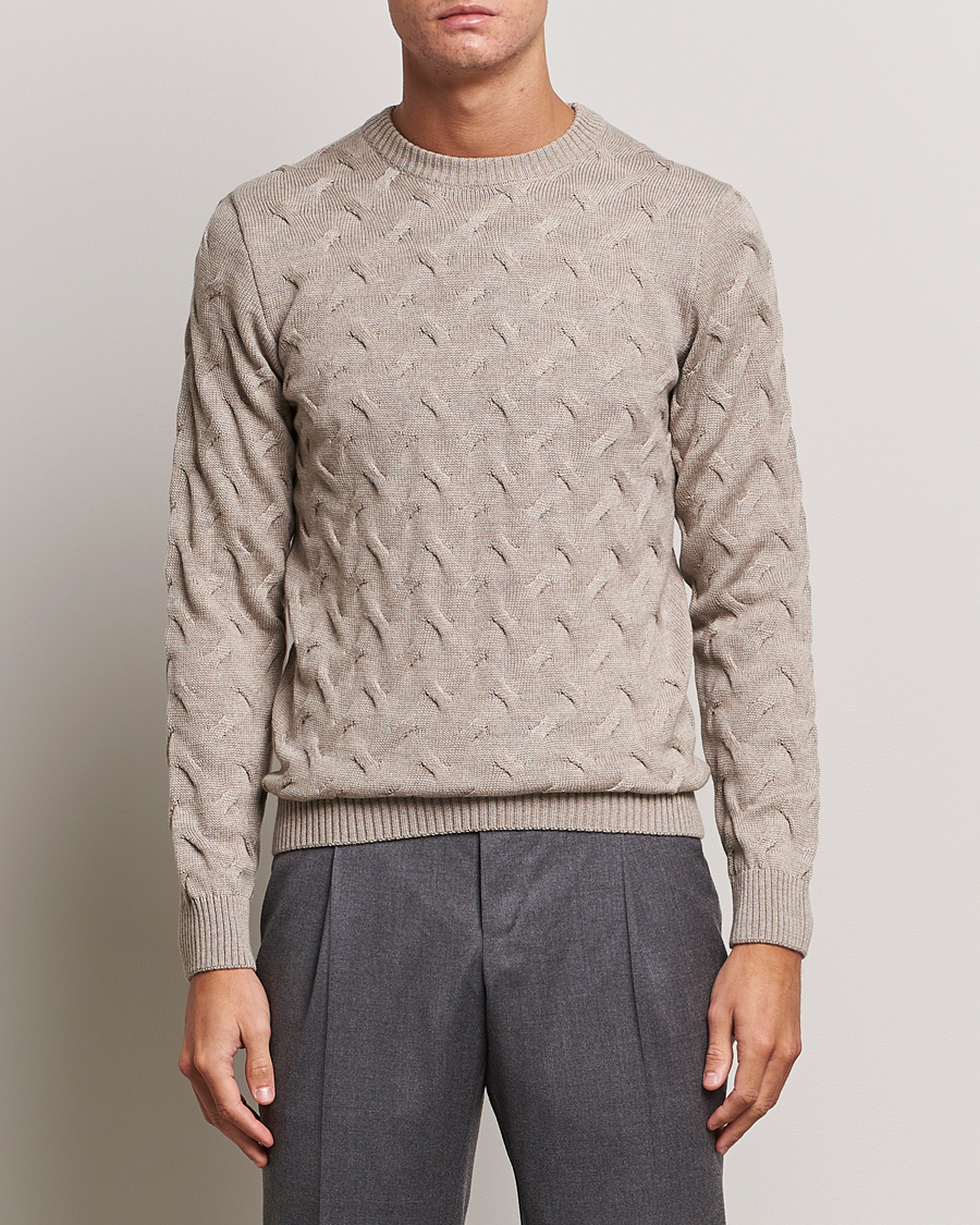 Herre | Gensere | Stenströms | Heavy Cable Merino Crew Neck Beige