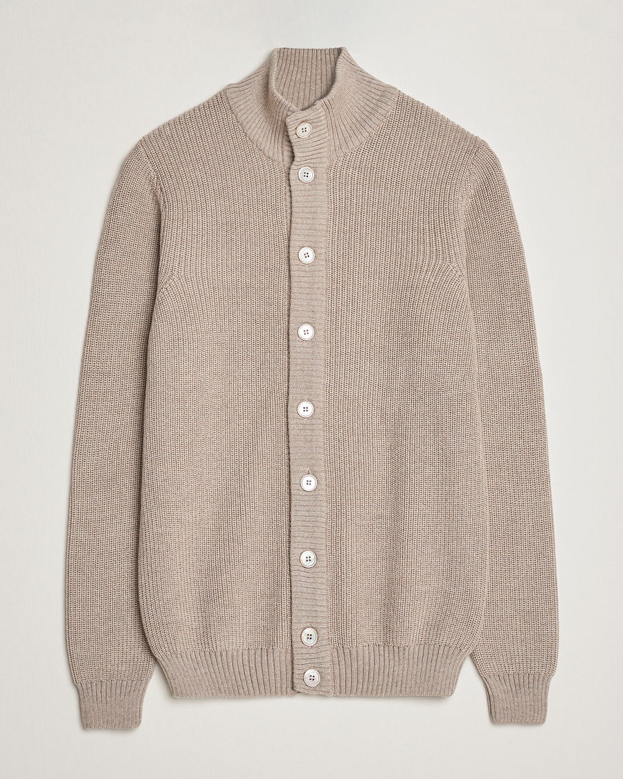 Herre | Gensere | Stenströms | Half Card Heavy Merino Cardigan Beige