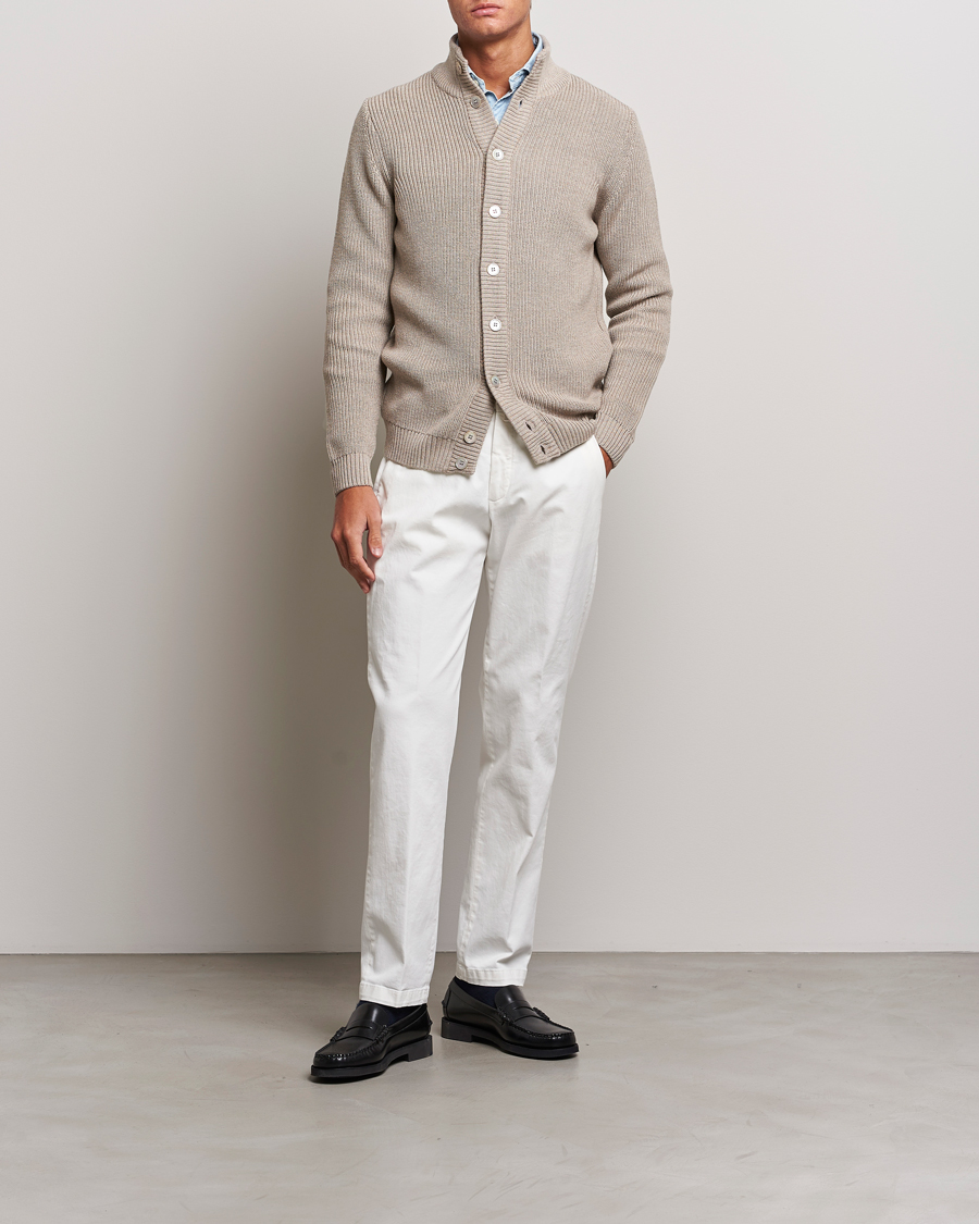Herre | Gensere | Stenströms | Half Card Heavy Merino Cardigan Beige