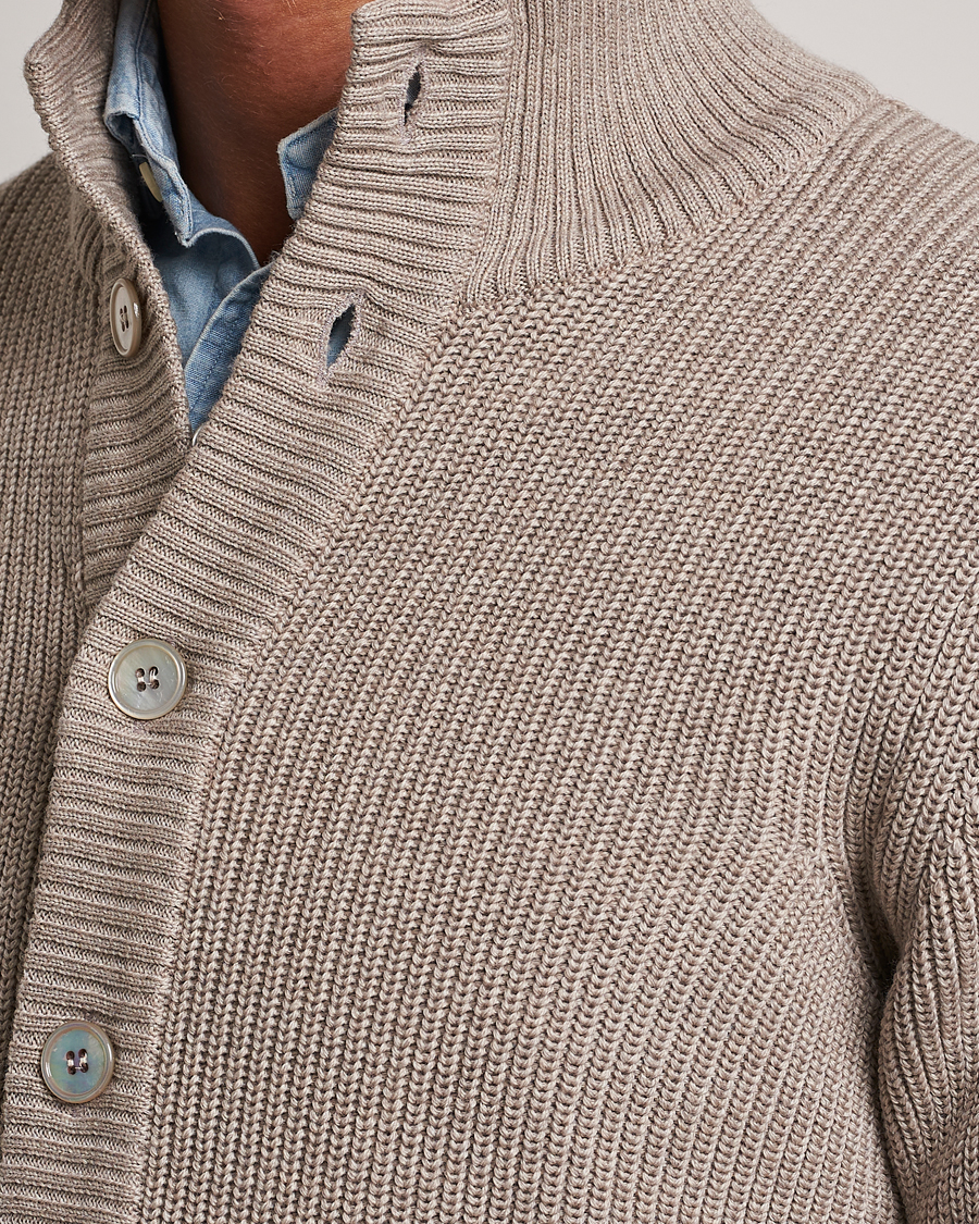 Herre | Gensere | Stenströms | Half Card Heavy Merino Cardigan Beige