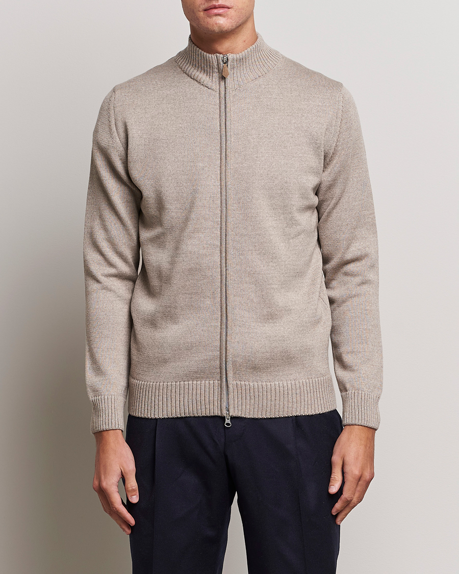 Herre |  | Stenströms | Chunky Merino Full Zip Cardigan Beige
