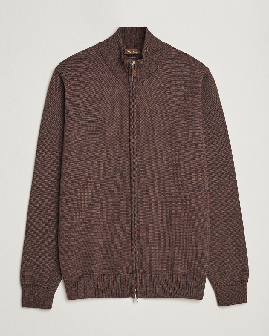 Herre | Gensere | Stenströms | Chunky Merino Full Zip Cardigan Brown