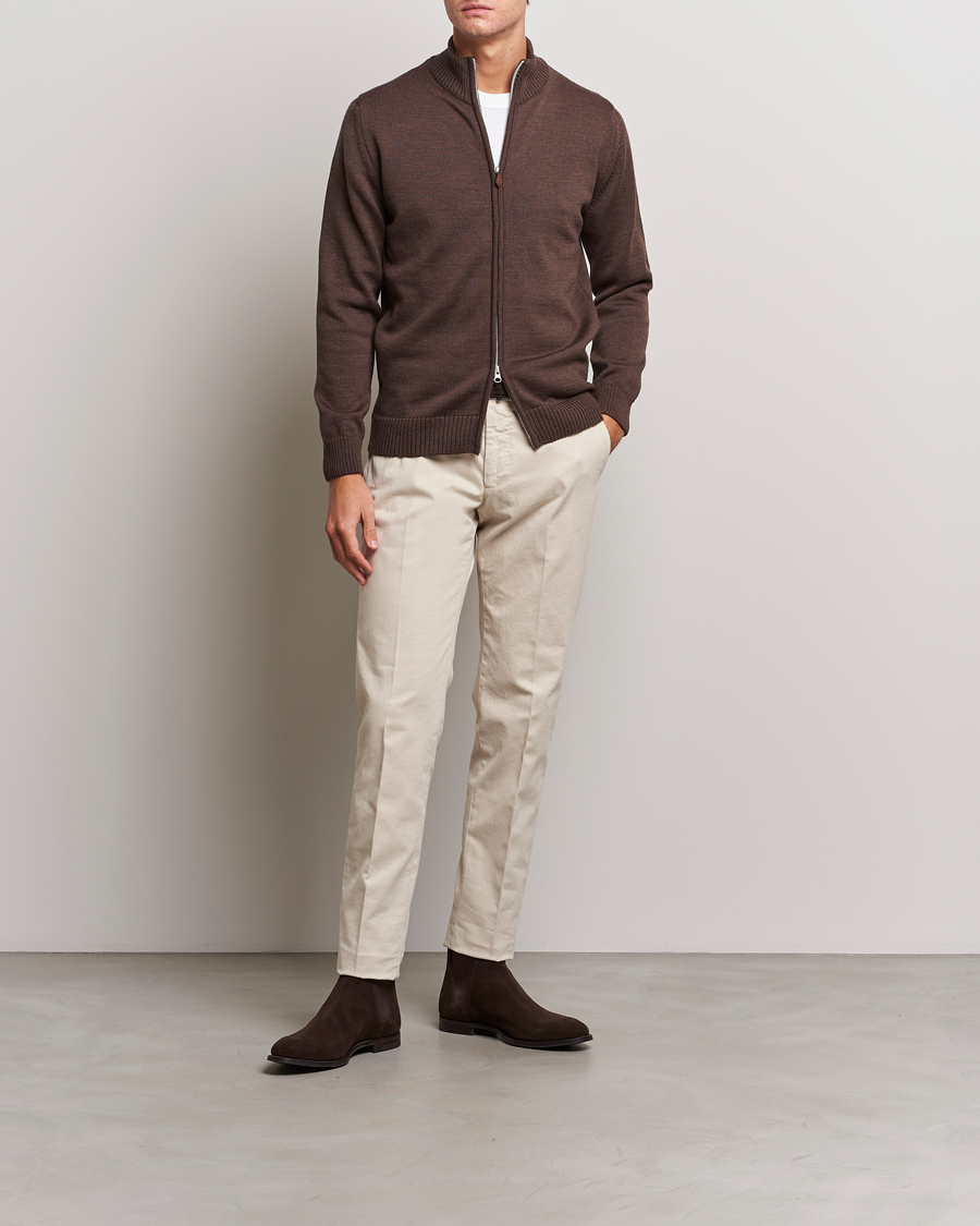 Herre | Gensere | Stenströms | Chunky Merino Full Zip Cardigan Brown