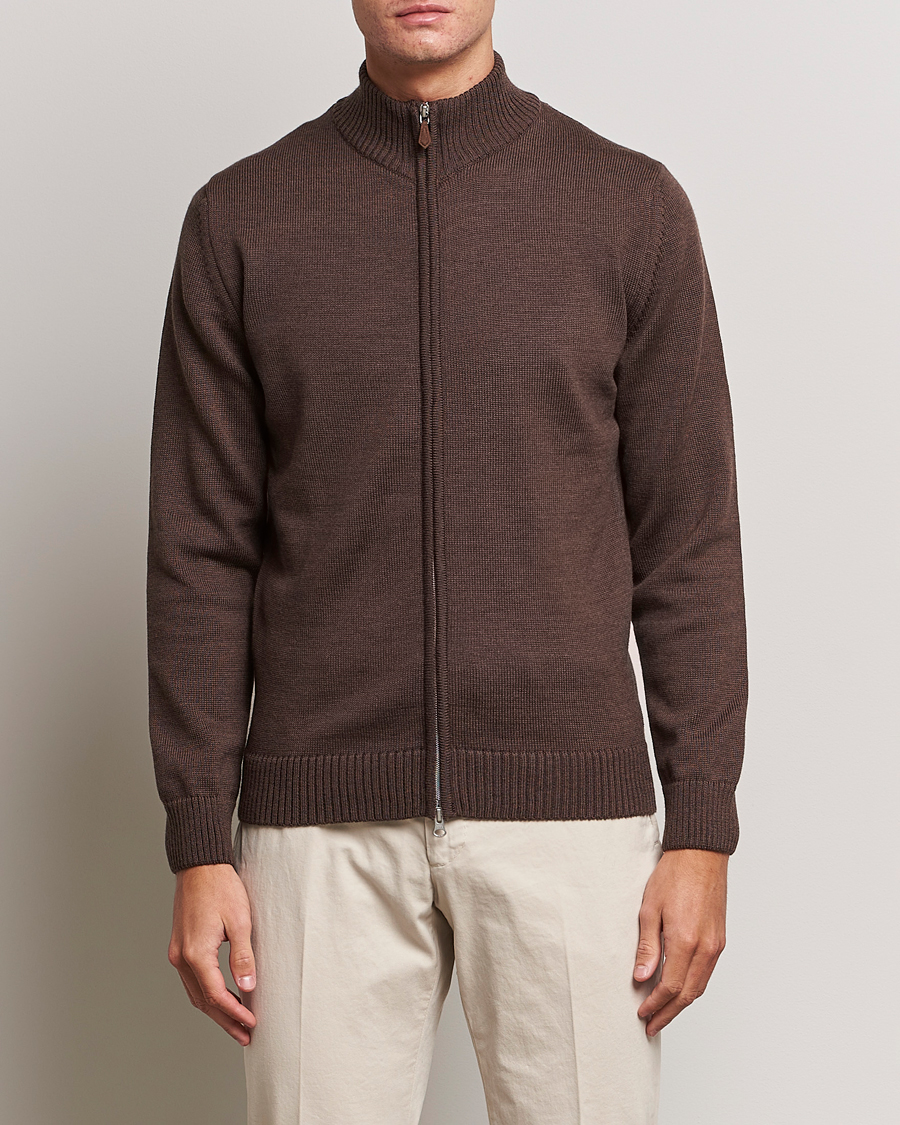 Herre | Gensere | Stenströms | Chunky Merino Full Zip Cardigan Brown