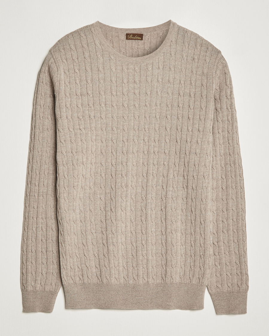 Herre | Gensere | Stenströms | Merino Cable Crew Neck Beige