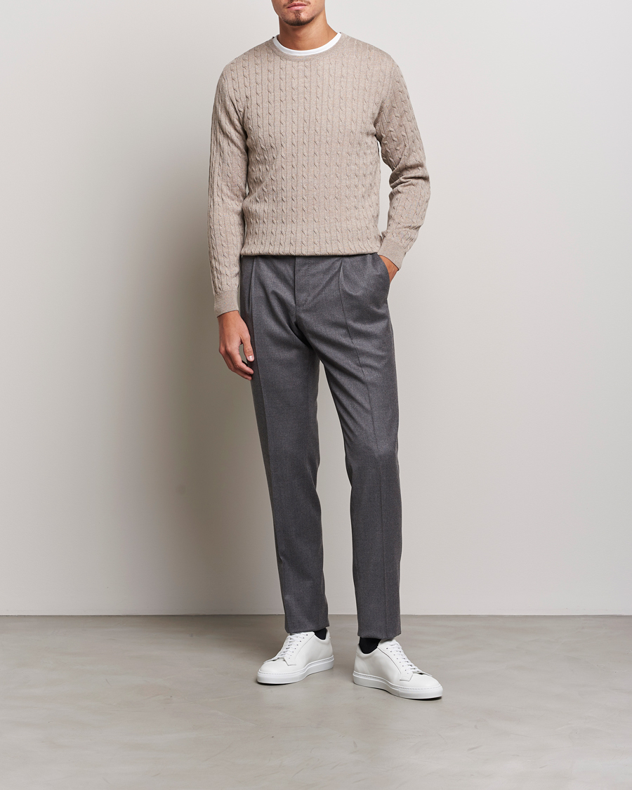 Herre | Gensere | Stenströms | Merino Cable Crew Neck Beige