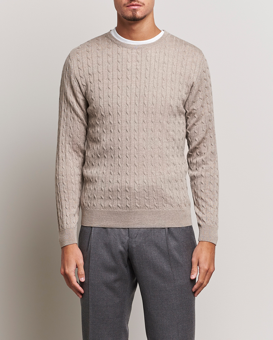 Herre | Gensere | Stenströms | Merino Cable Crew Neck Beige