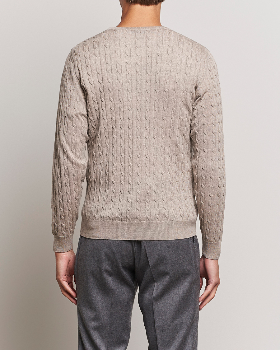 Herre | Gensere | Stenströms | Merino Cable Crew Neck Beige