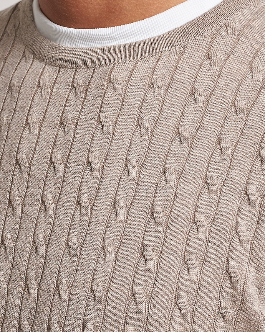 Herre | Gensere | Stenströms | Merino Cable Crew Neck Beige