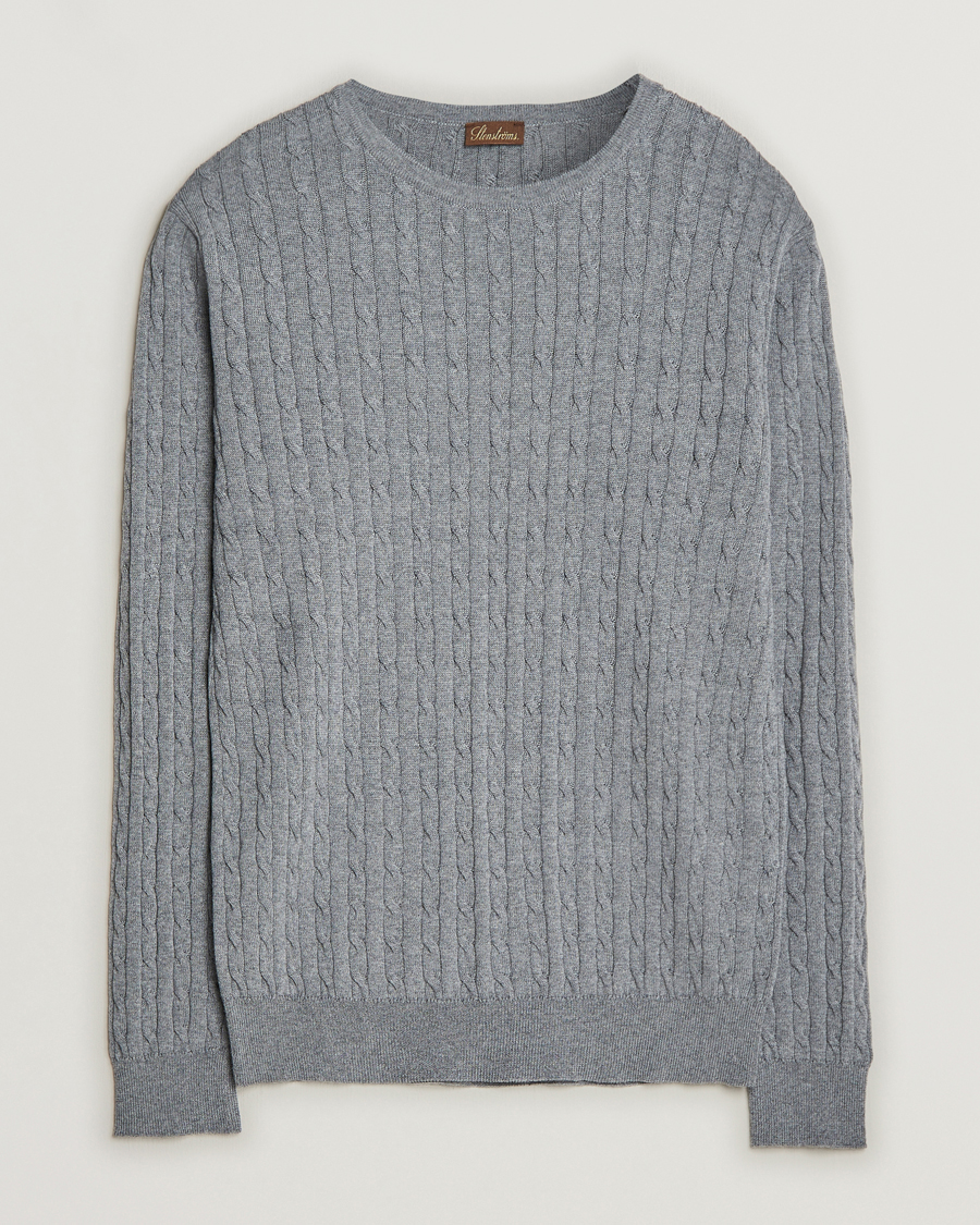 Herre | Gensere | Stenströms | Merino Cable Crew Neck Grey