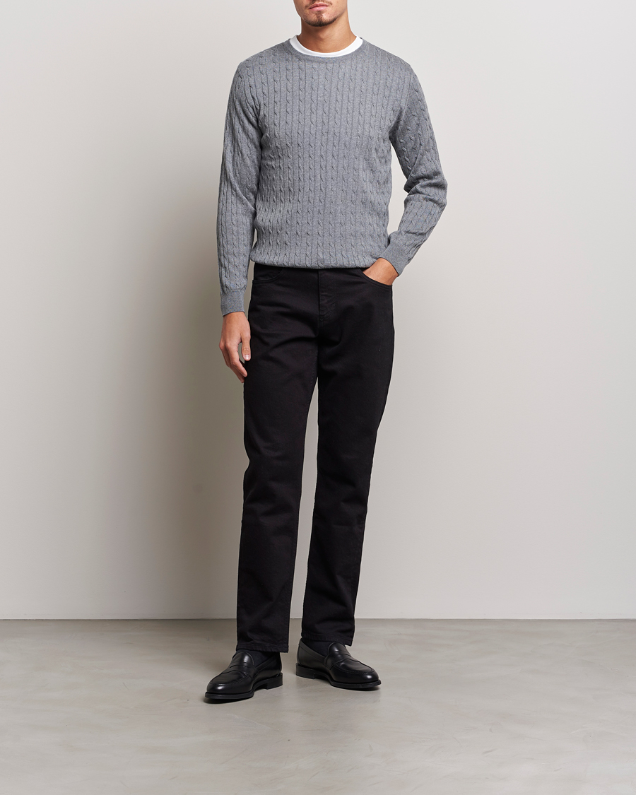 Herre | Gensere | Stenströms | Merino Cable Crew Neck Grey