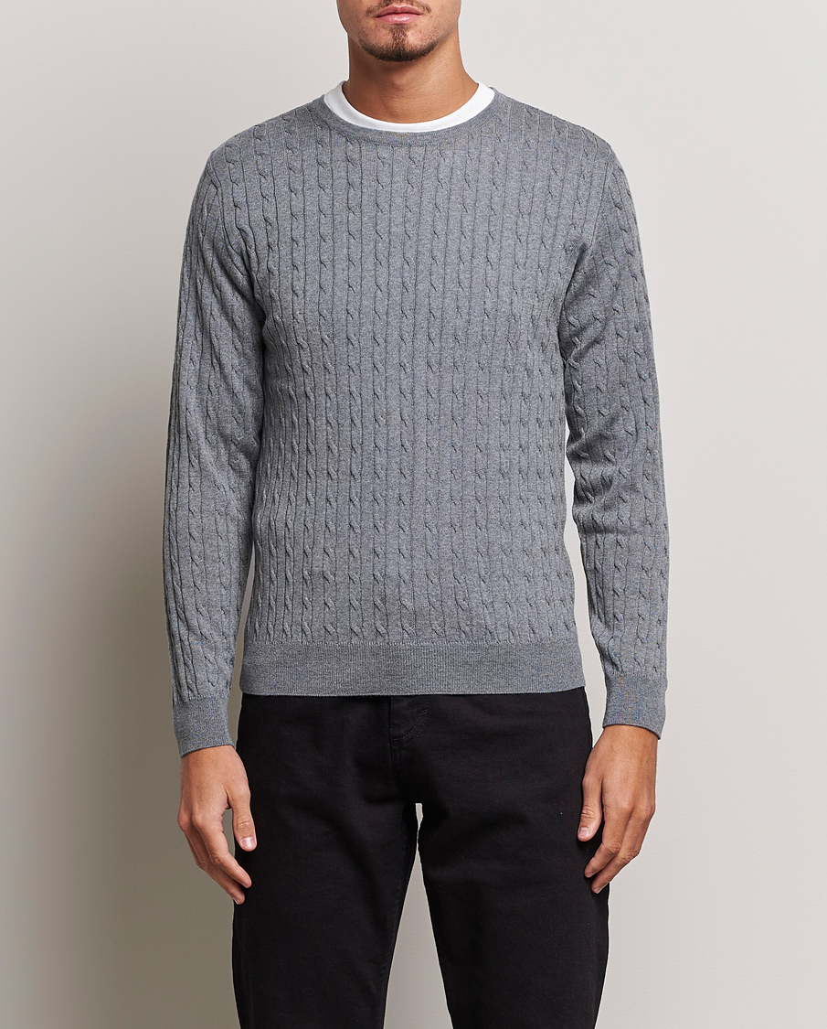 Herre | Gensere | Stenströms | Merino Cable Crew Neck Grey