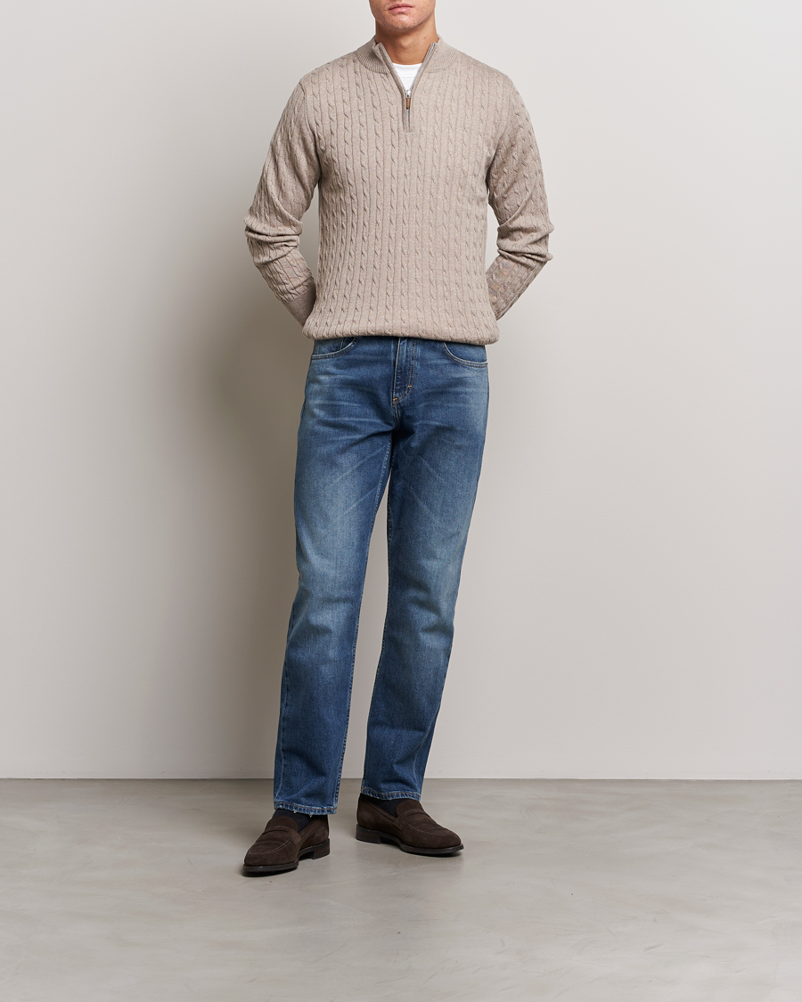 Herre | Gensere | Stenströms | Merino Cable Half Zip Beige