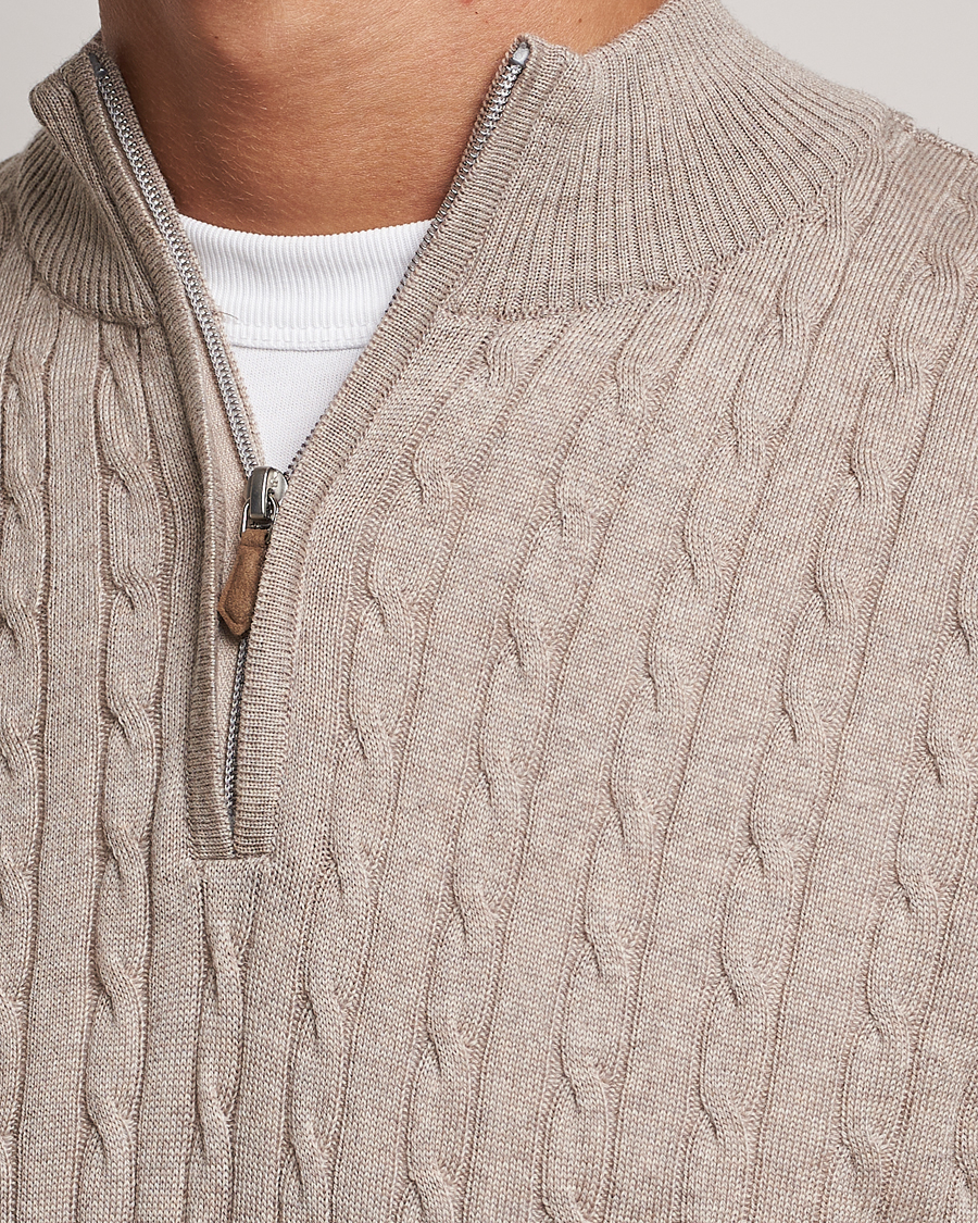 Herre | Gensere | Stenströms | Merino Cable Half Zip Beige