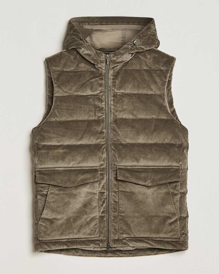 Herre | Jakker | Stenströms | Hooded Corduroy Vest Brown