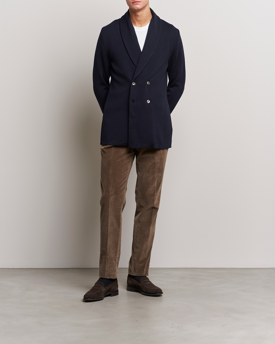 Herre | Dressjakker | Stenströms | Merino Knitted Tuxedo Cardigan Navy