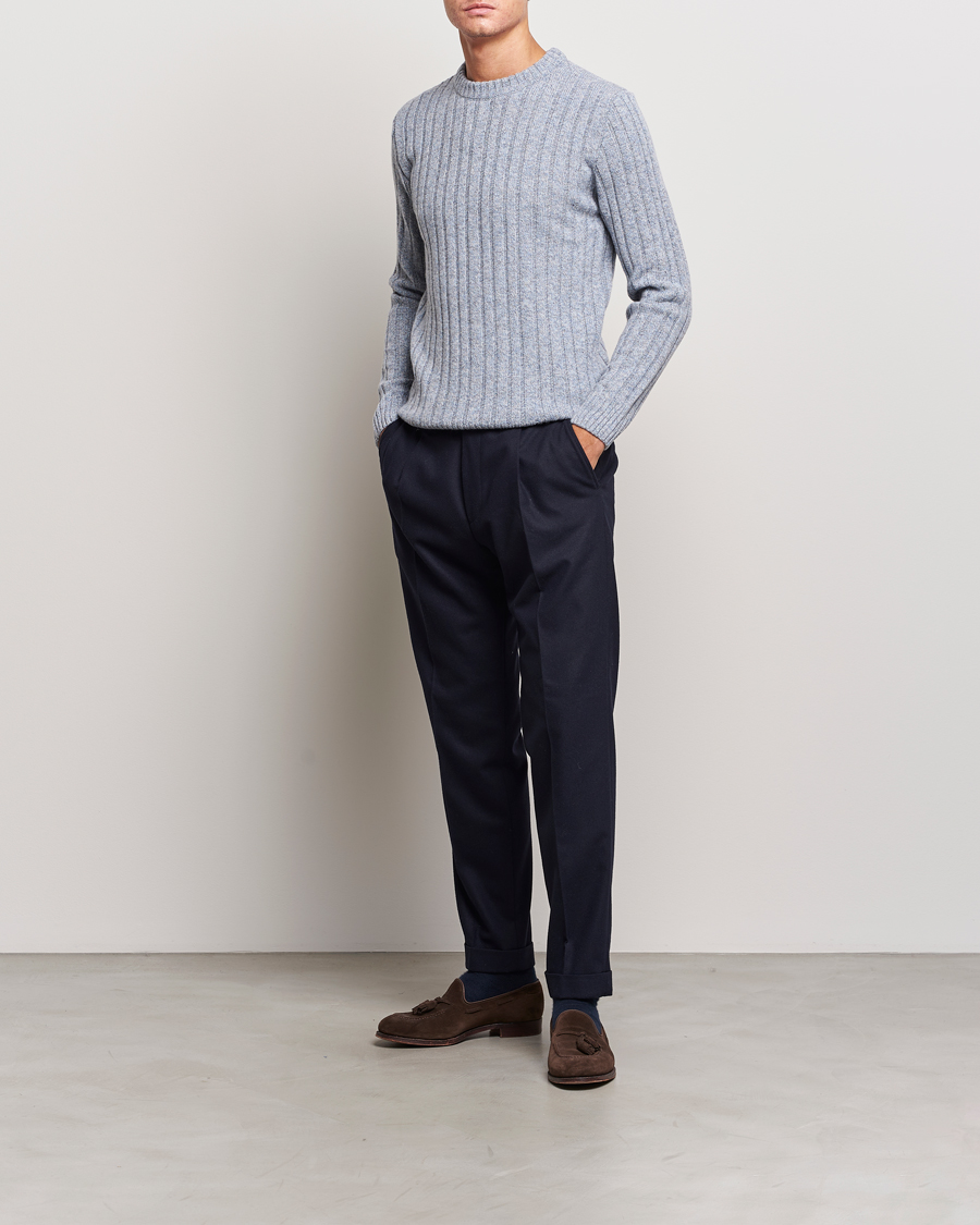 Herre | Gensere | Stenströms | Super Geelong Merino Crewneck Blue/Grey