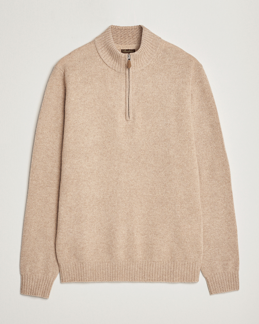 Herre | Gensere | Stenströms | Patterned Yak Merino Half-Zip Beige