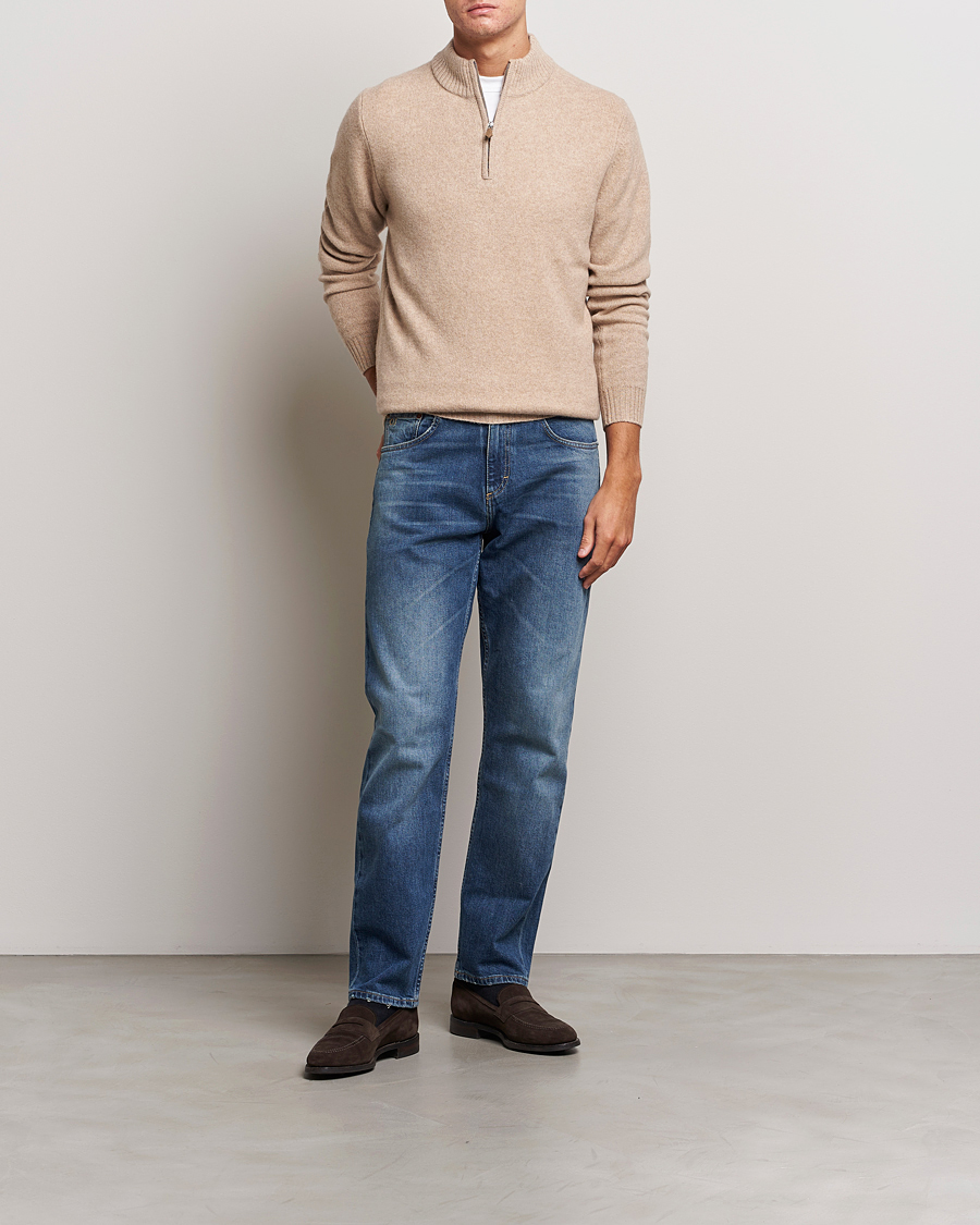 Herre | Gensere | Stenströms | Patterned Yak Merino Half-Zip Beige